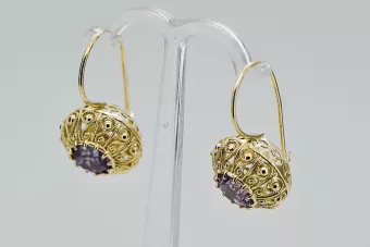 Pendientes Alejandrita Oro amarillo de 14 quilates Artesanía vintage vec002y
